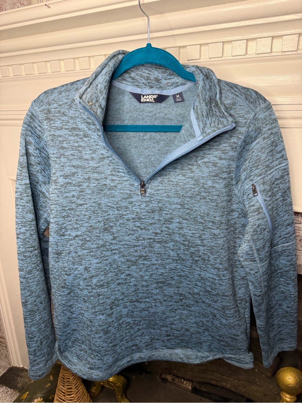 Lands' End Kids Medium 10-12 Blue Heather Quarter Zip Fleece Pullover Jacket